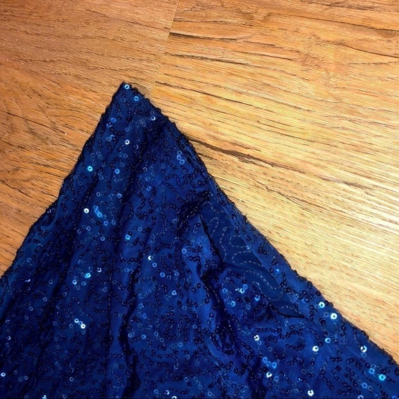 CAROLINE Rose Metallic Blue Sequin Sequinned Draped Flowy Tunic Top OS Plus Size - Picture 4 of 8